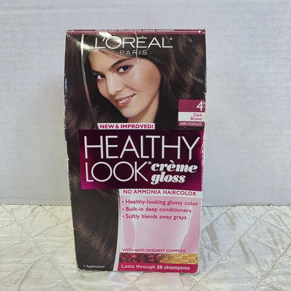 IMPERFECT BOX, NEW L'Oréal Healthy Look Creme Gloss Hair Color-4 DARK BROWN